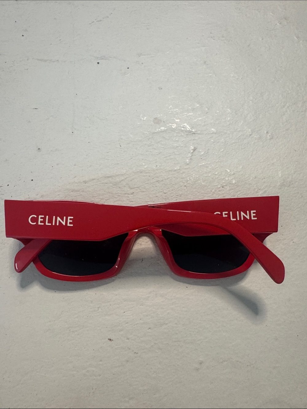 Celine Red Bold Rectangular Sunglasses with Dark Lenses